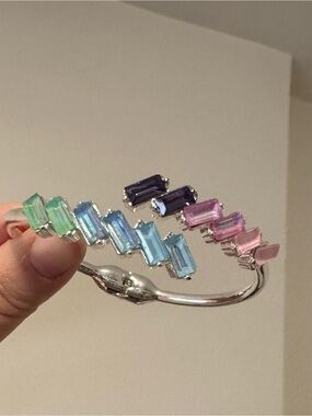 Bomb Party rainbow pastel cuff bracelet baguette crystal pink blue purple silver